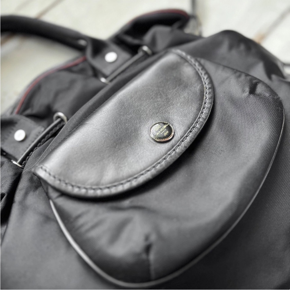 LANCEL "Miss Lancel" Black Leather /Nylon Handbag Hobo Purse Bucket Bag Paris - Picture 3 of 16